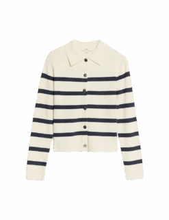 Striped Knitted Collared Button Front Cardigan 23 Striped Knitted Collared Button Front Cardigan -M&S striped knitted collared button front cardigan