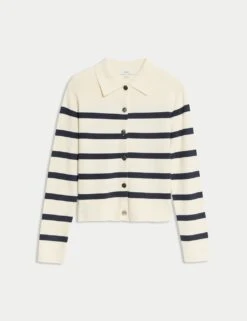 Striped Knitted Collared Button Front Cardigan 21 Striped Knitted Collared Button Front Cardigan -M&S striped knitted collared button front cardigan 6