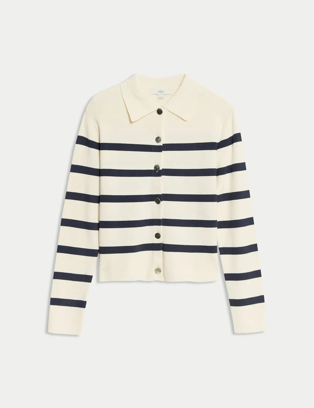 Striped Knitted Collared Button Front Cardigan 9 Striped Knitted Collared Button Front Cardigan - Image 7