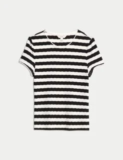 Striped Pointelle Crew Neck T-Shirt -M&S striped pointelle crew neck t shirt 5