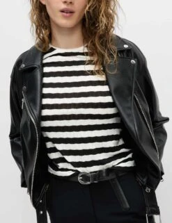 Striped Pointelle Crew Neck T-Shirt -M&S striped pointelle crew neck t shirt 6