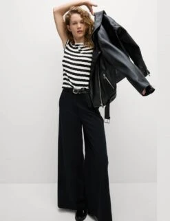 Striped Pointelle Crew Neck T-Shirt -M&S striped pointelle crew neck t shirt 9