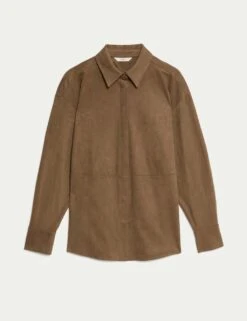 Suede Collared Button Through Shirt -M&S suede collared button through shirt 10