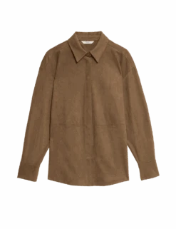 Suede Collared Button Through Shirt -M&S suede collared button through shirt