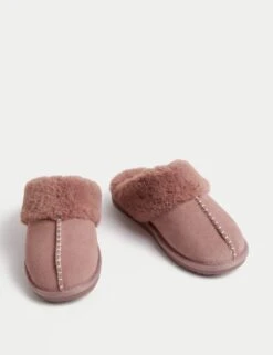 Suede Faux Fur Cuff Mule Slippers -M&S suede faux fur cuff mule slippers 10