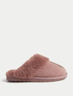 Suede Faux Fur Cuff Mule Slippers -M&S suede faux fur cuff mule slippers 11