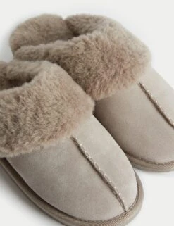 Suede Faux Fur Cuff Mule Slippers -M&S suede faux fur cuff mule slippers 3