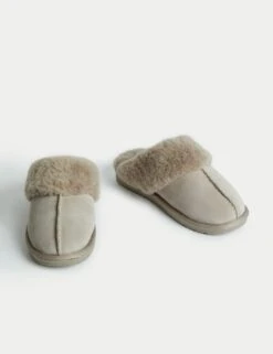 Suede Faux Fur Cuff Mule Slippers -M&S suede faux fur cuff mule slippers 4