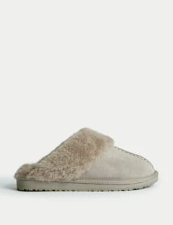 Suede Faux Fur Cuff Mule Slippers -M&S suede faux fur cuff mule slippers 5