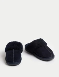 Suede Faux Fur Cuff Mule Slippers -M&S suede faux fur cuff mule slippers 7