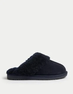Suede Faux Fur Cuff Mule Slippers -M&S suede faux fur cuff mule slippers 8