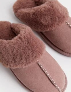 Suede Faux Fur Cuff Mule Slippers -M&S suede faux fur cuff mule slippers 9