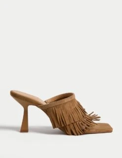Suede Fringed Slip On Stiletto Heel Mules 12 Suede Fringed Slip On Stiletto Heel Mules -M&S suede fringed slip on stiletto heel mules 3