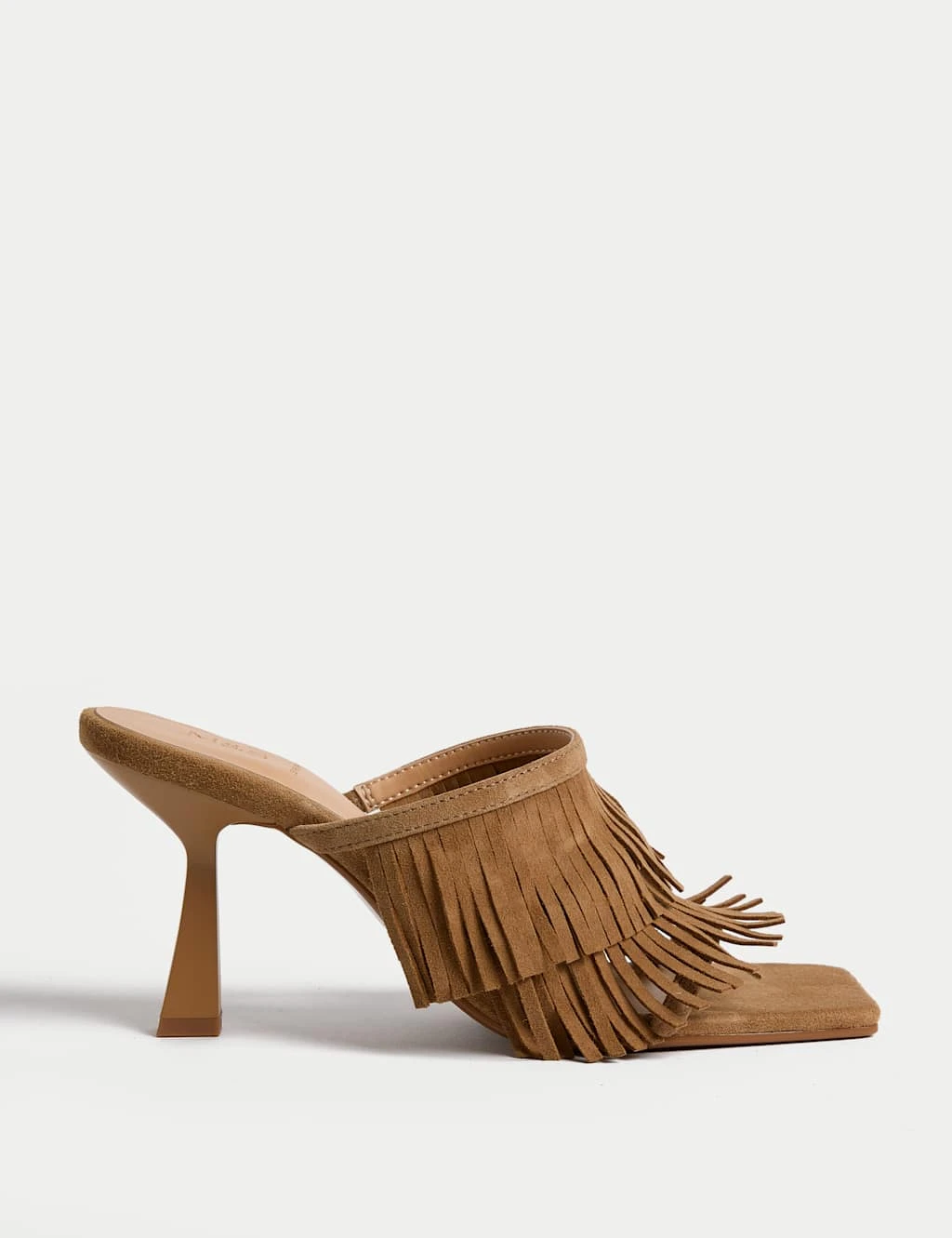 Suede Fringed Slip On Stiletto Heel Mules 6 Suede Fringed Slip On Stiletto Heel Mules - Image 4