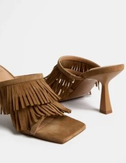 Suede Fringed Slip On Stiletto Heel Mules 15 Suede Fringed Slip On Stiletto Heel Mules -M&S suede fringed slip on stiletto heel mules 5