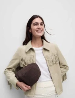 Suedette Fringed Jacket -M&S suedette fringed jacket 10