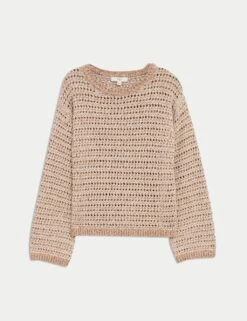 Textured Crew Neck Jumper With Cotton -M&S textured crew neck jumper with cotton 12