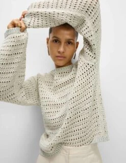 Textured Crew Neck Jumper With Cotton -M&S textured crew neck jumper with cotton 7