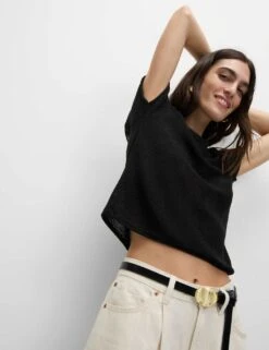 Textured Crew Neck Knitted Top -M&S textured crew neck knitted top 16