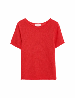 Textured Crew Neck Knitted Top -M&S textured crew neck knitted top