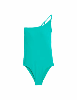 Textured One Shoulder Padded Swimsuit -M&S textured one shoulder padded swimsuit 1