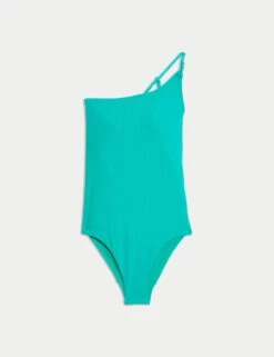 Textured One Shoulder Padded Swimsuit -M&S textured one shoulder padded swimsuit 10