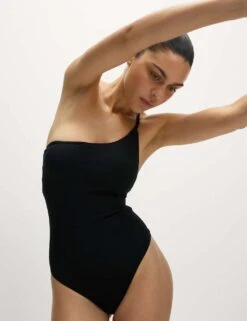 Textured One Shoulder Padded Swimsuit -M&S textured one shoulder padded swimsuit 8