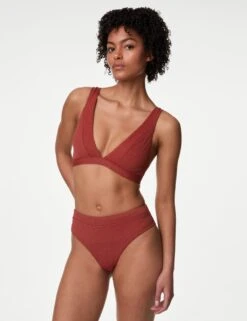 Textured Padded Plunge V-Neck Bikini Top -M&S textured padded plunge v neck bikini top 7