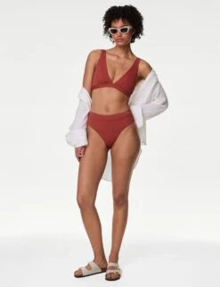 Textured Padded Plunge V-Neck Bikini Top -M&S textured padded plunge v neck bikini top 8