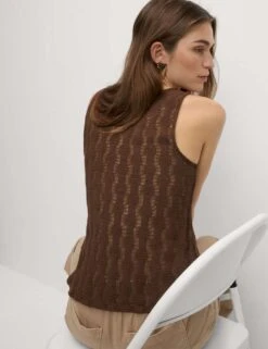 Textured Cropped Vest -M&S textured scoop neck crop vest top with cotton 7