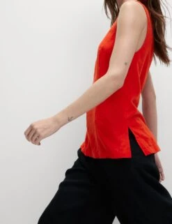 Linen Rich Longline Sleeveless Top 21 Linen Rich Longline Sleeveless Top -M&S tummy control padded sports swimsuit 2