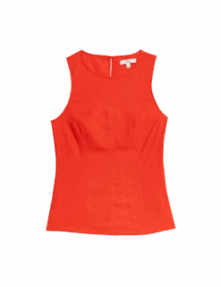 Linen Rich Longline Sleeveless Top 18 Linen Rich Longline Sleeveless Top -M&S tummy control padded sports swimsuit