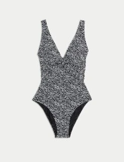 360 Tummy Control Printed Plunge Swimsuit -M&S tummy control printed padded plunge swimsuit