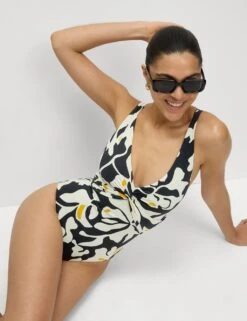 360 Tummy Control Printed Plunge Swimsuit -M&S tummy control printed padded plunge swimsuit 8