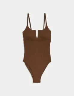 360 Tummy Control Ribbed V-Front Swimsuit 40 360 Tummy Control Ribbed V-Front Swimsuit -M&S tummy control ribbed padded v neck swimsuit 11