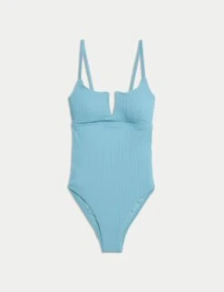 360 Tummy Control Ribbed V-Front Swimsuit 27 360 Tummy Control Ribbed V-Front Swimsuit -M&S tummy control ribbed padded v neck swimsuit