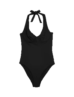 Tummy Control Wired Halterneck Swimsuit D-GG -M&S tummy control wired halterneck swimsuit