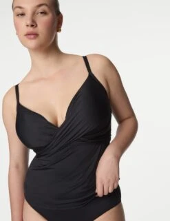Tummy Control Wired Plunge Tankini Top D-F -M&S tummy control wired plunge tankini top