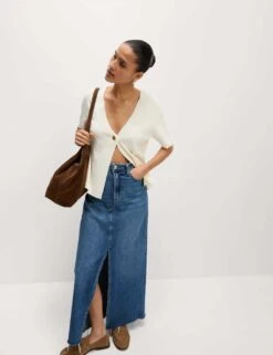 V-Neck Button Front Relaxed Cardigan -M&S v neck button front relaxed cardigan 15